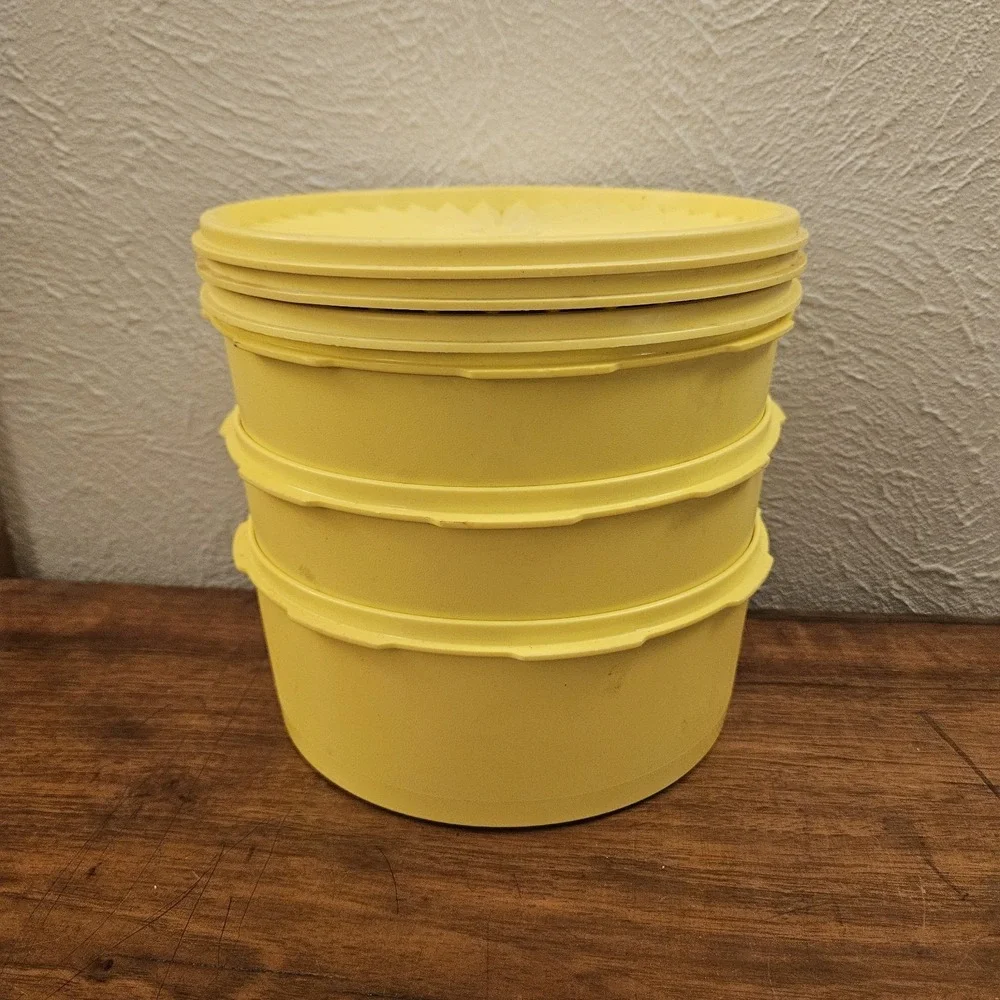 Set Of 3 Vintage Tupperware Servalier Yellow Harvest Gold Container Storage